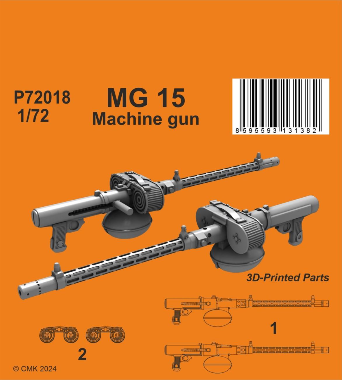 1:72 MG 15 German WWII Machine gun 1/72 (2 pcs)