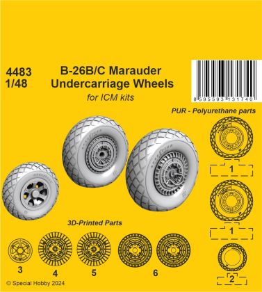 B-26B/C Marauder Undercarriage Wheels 1/48 / for ICM kit