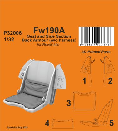 Fw190A Seat and Side Section Back Armour (w/o harness) 1/32 / for Revell kits