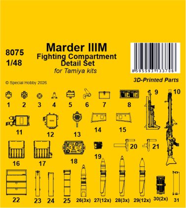 Marder IIIM Fighting Compartment Detail Set 1/48 / for Tamiya kits
