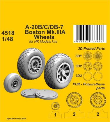 A-20B/C/DB-7 Boston Mk.III Wheels 1/48 / for HK Models kits