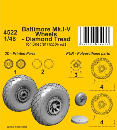 Baltimore Mk.I-V Wheels - Diamond Tread 1/48 / for SH kits