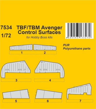 TBF/TBM Avenger Control Surfaces 1/72 / for Hobby Boss kits