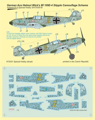 Bf 109E-4 German Ace H. Wick Decal Motley Camo 1/72