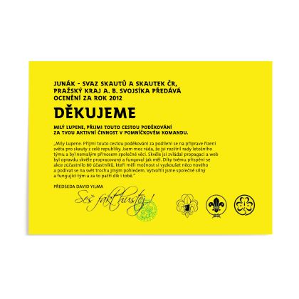 Dekret děkovací Yell