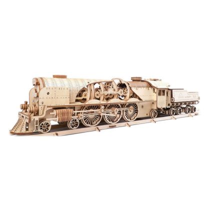 Ugears 3D dřevěné mechanické puzzle V-Express parní lokomotiva 4-6-2 s tendrem