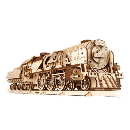 Ugears 3D dřevěné mechanické puzzle V-Express parní lokomotiva 4-6-2 s tendrem