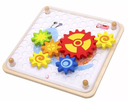 Classic World, Skládačka ozubená kolečka dřevo 14ks s předlohami, 23x22x4cm