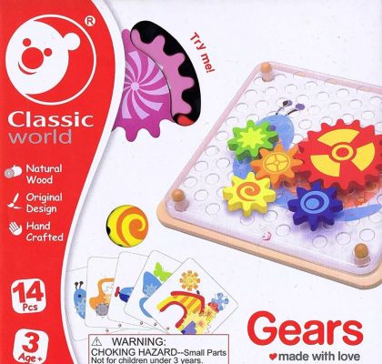 Classic World, Skládačka ozubená kolečka dřevo 14ks s předlohami, 23x22x4cm