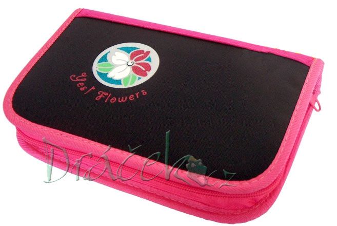 Neplněné školní pouzdro EMIPO s dvěma klopami 01 Deluxe Flowers černá