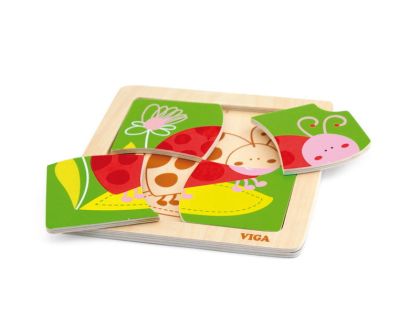 VIGA, Dřevěné puzzle 4 dílky - beruška