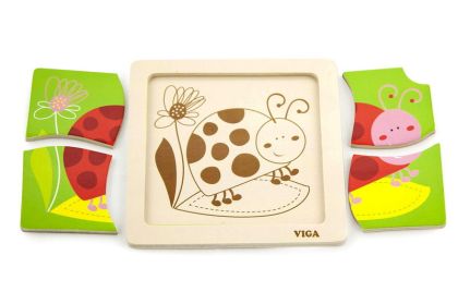 VIGA, Dřevěné puzzle 4 dílky - beruška