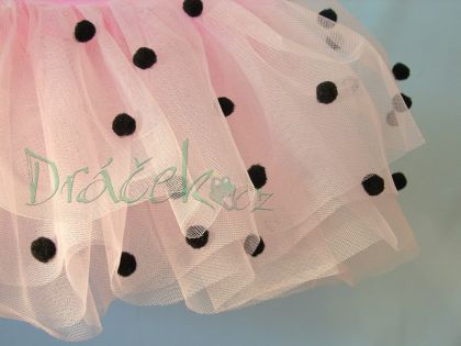 Tylová baletní sukně Colombína s bambulkami vel. M (6-10 let)