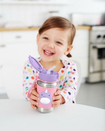 Skip Hop Zoo Láhev na vodu s brčkem, nerez - Narval