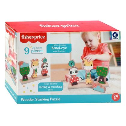 FisherPrice, Puzzle 3D dřevo 9 dílků v krabici 28x19x8cm