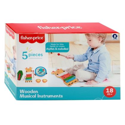 FisherPrice, Hudební nástroje dřevo 5ks v krabici 26x17x7cm