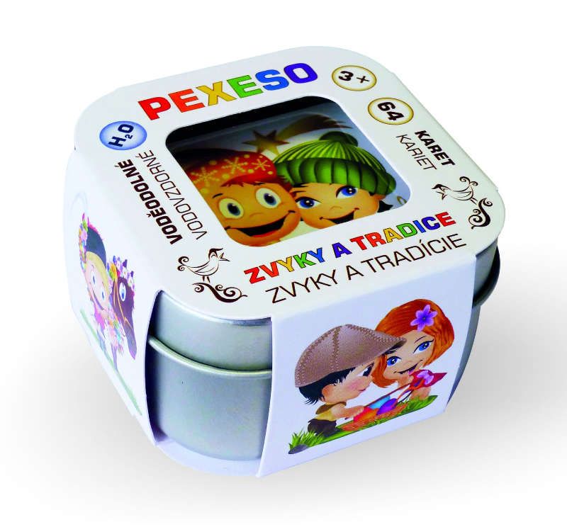 Pexeso Zvyky a tradice voděodolné 64 karet v plechové krabičce 6x6x4cm Hmaťák