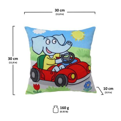 Polštář 30x30 cm, slon Eda neposeda, autíčko
