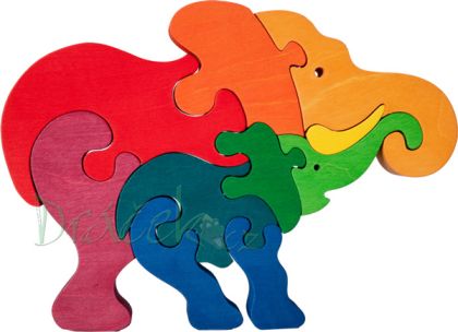 Dřevěné vkládací puzzle - Slon se slůňátkem