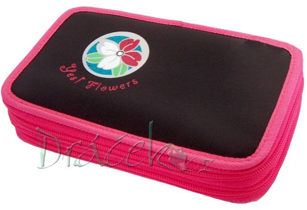 Plněné školní pouzdro EMIPO dvoupatrové 01 Deluxe Flowers černá