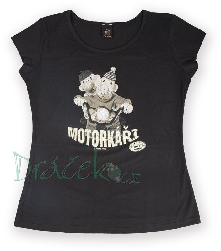 Dámské tričko Pat a Mat Motorkáři RETRO černé