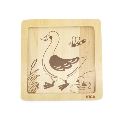 VIGA, Dřevěné puzzle 4 dílky - kachna