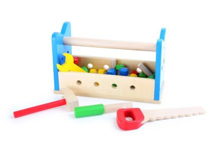 Dřevěná přepravka na nářadí a pracovní stůl - ponk - 2 v 1