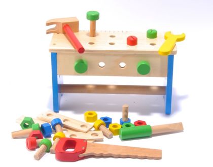 Dřevěná přepravka na nářadí a pracovní stůl - ponk - 2 v 1