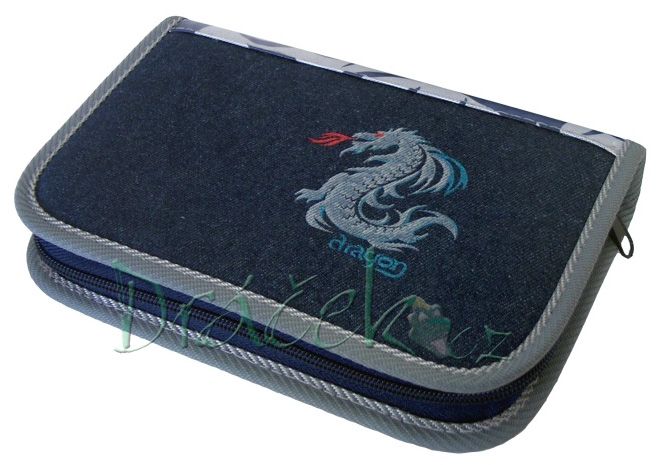Plněné školní pouzdro EMIPO s klopou 02 Fantasy Dragon stříbrná
