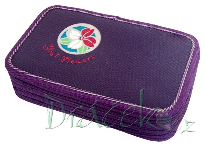 Plněné školní pouzdro EMIPO třípatrové 01 Deluxe Flowers fialová