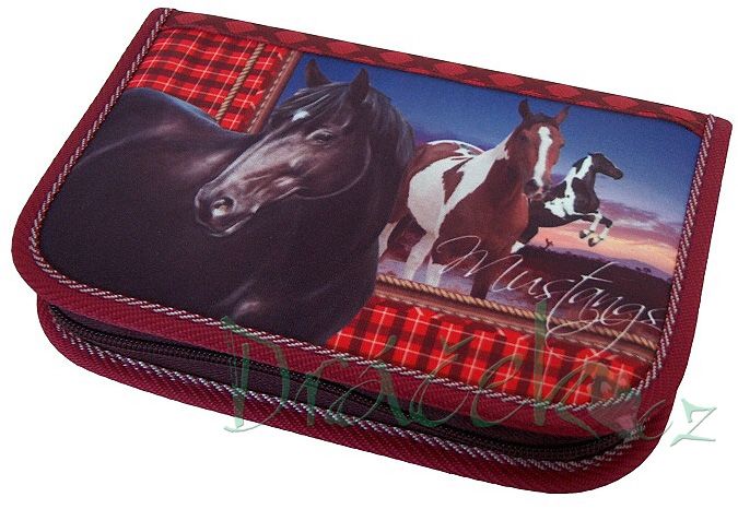 Plněné školní pouzdro EMIPO s dvěma klopami 01 Elegant Mustangs