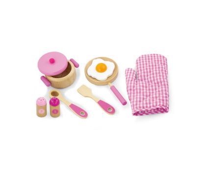 VIGA, Dřevěná sada nádobí - růžová