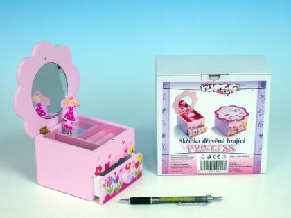 Teddies, Skříňka, šperkovnice Princess květina - hrající, zásuvka, dřevo