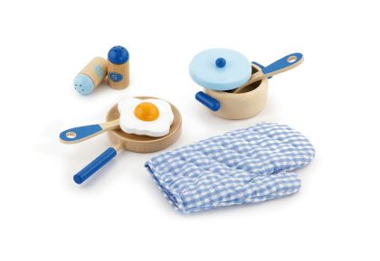 VIGA, Dřevěná sada nádobí - modrá