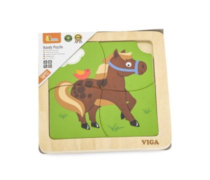 VIGA, Dřevěné puzzle 4 dílky - kůň