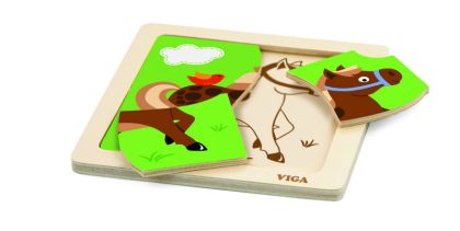 VIGA, Dřevěné puzzle 4 dílky - kůň