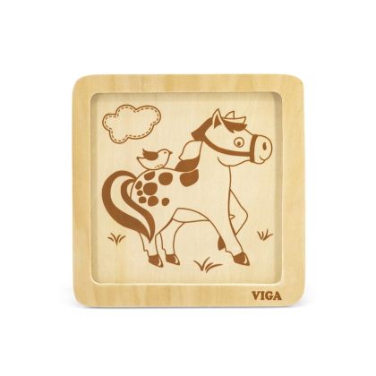 VIGA, Dřevěné puzzle 4 dílky - kůň