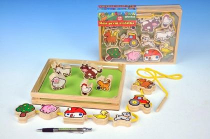 Provlékačka dřevěná- Moje první zvířátka 12 dílků