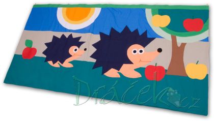 Rohový kapsář za postel Ježek modrý 300cm