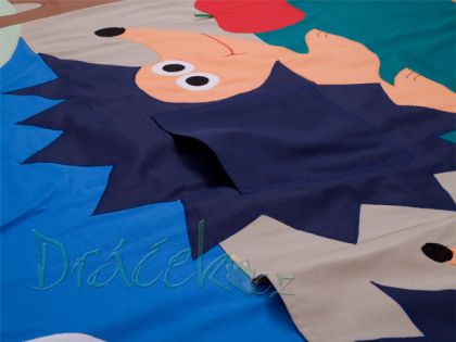 Rohový kapsář za postel Ježek modrý 300cm