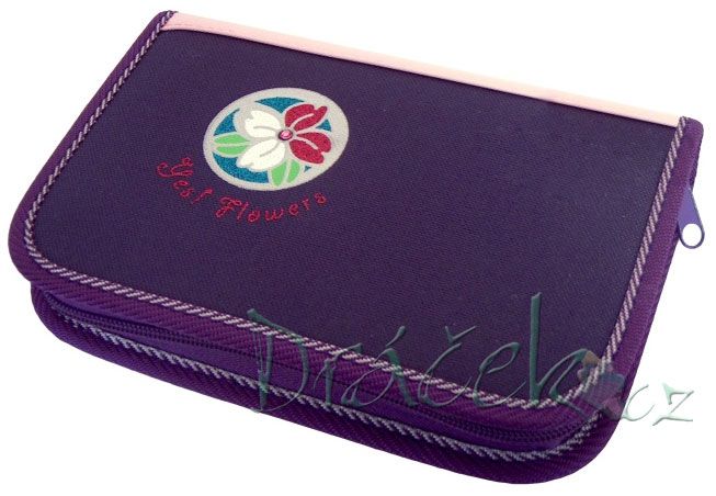 Plněné školní pouzdro EMIPO s dvěma klopami 01 Deluxe Flowers fialová