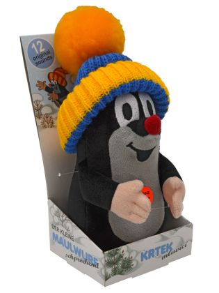 Krtek mluvící 16cm s modrým kulichem