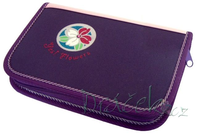 Neplněné školní pouzdro EMIPO s klopou 01 Deluxe Flowers fialová