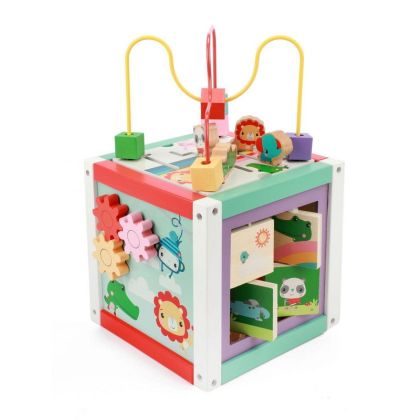 FisherPrice, Edukační kostka 5v1 dřevo labyrint v krabici 21x21x21cm 18m+