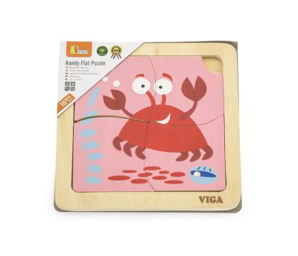 VIGA, Dřevěné puzzle 4 dílky - krab