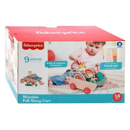 FisherPrice, Tahací vozík se zvířátky dřevo 9 ks v krabici 29x19x16cm