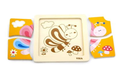 VIGA, Dřevěné puzzle 4 dílky - motýl