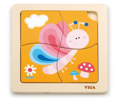 VIGA, Dřevěné puzzle 4 dílky - motýl