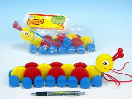 Tahací housenka - barevná dřevo