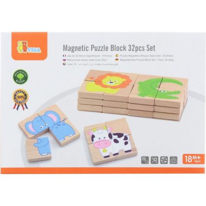 VIGA Dřevěné magnetické puzzle - zvířátka